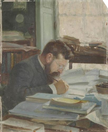 Henri GIRAULT DE NOLHAC (1884-1948) Portrait de Pierre de Nolhac à son bureau Huile...
