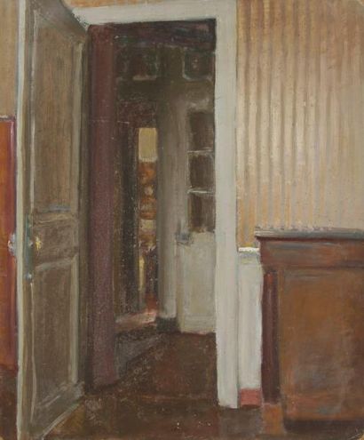 Henri GIRAULT DE NOLHAC (1884-1948) Intérieur de l'appartement Huile sur carton....