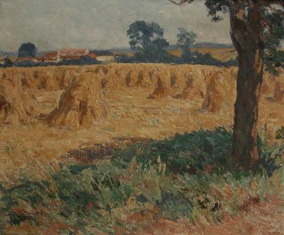 Joseph VITAL-LACAZE (1874-1946) Meules de foin Huile sur toile. Non signée. 46 x...