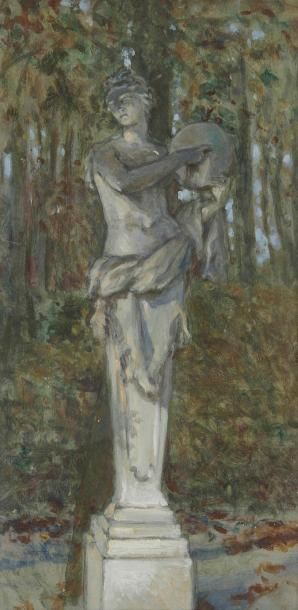 Henri GIRAULT DE NOLHAC (1884-1948) Versailles, statue de femme au tambourin Huile...
