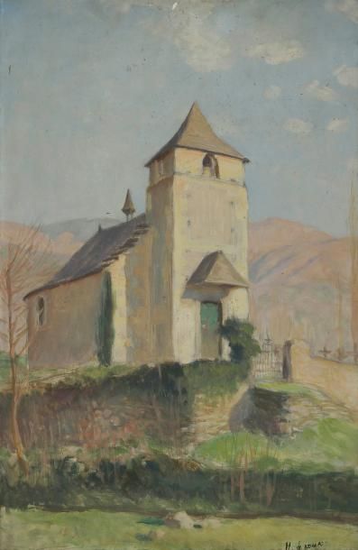 Henri GIRAULT DE NOLHAC (1884-1948) Chapelle dans les Pyrénées Huile sur panneau....