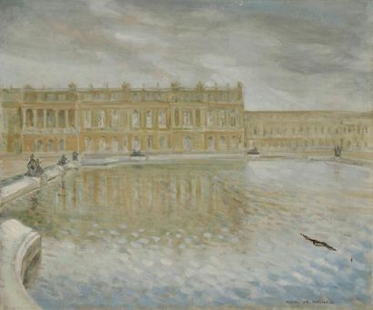 Henri GIRAULT DE NOLHAC (1884-1948) Versailles, bassin sous la pluie Huile sur toile....