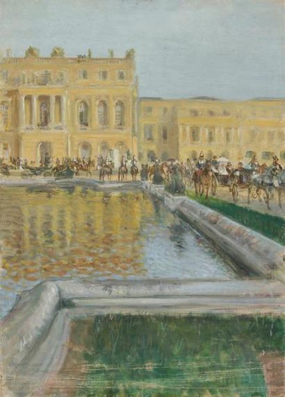 Henri GIRAULT DE NOLHAC (1884-1948) Versailles, le cortège Huile sur toile. Non signée....