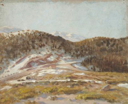 Henri GIRAULT DE NOLHAC (1884-1948) Paysage des Pyrénées sous la neige Huile sur...