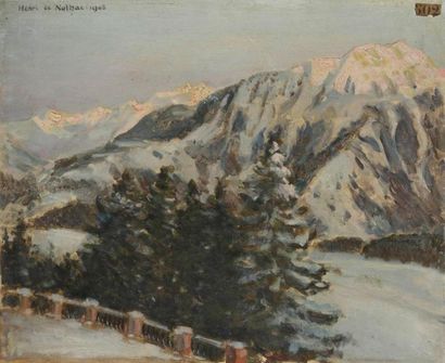 Henri GIRAULT DE NOLHAC (1884-1948) Coucher de soleil dans les Pyrénées, 1908 Huile...