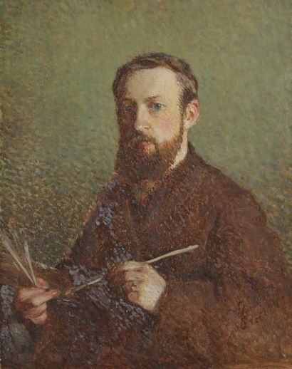 Henri GIRAULT DE NOLHAC (1884-1948) Autoportrait aux pinceaux Huile sur toile. Non...