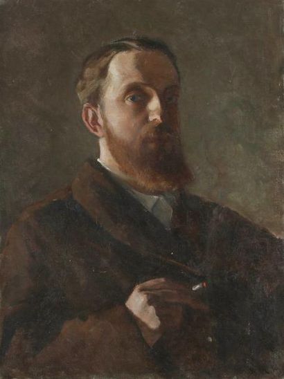 Henri GIRAULT DE NOLHAC (1884-1948) Autoportrait à la cigarette Huile sur toile....