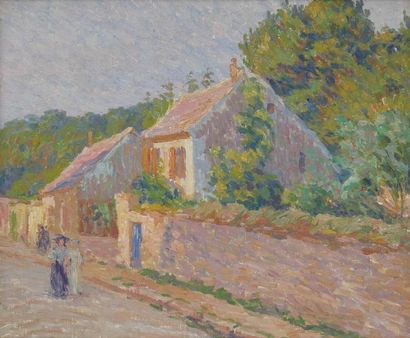 Joseph VITAL-LACAZE (1874-1946) Promeneuses au village Huile sur toile. Non signée....