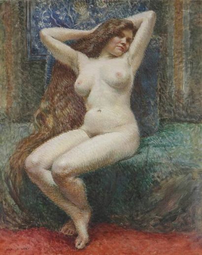 Henri GIRAULT DE NOLHAC (1884-1948) Femme nue assise Huile sur toile. Signée en bas...