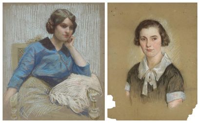 Henri GIRAULT DE NOLHAC (1884-1948) Femme accoudée Pastel. Non signé. Joint: Portrait...