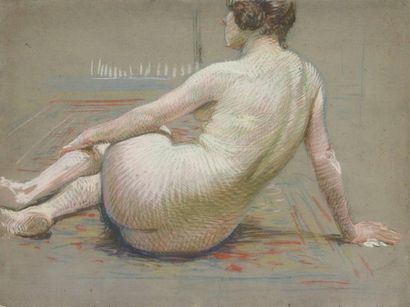 Henri GIRAULT DE NOLHAC (1884-1948) Nu au tapis Pastel. Non signé. 50 x 65 cm