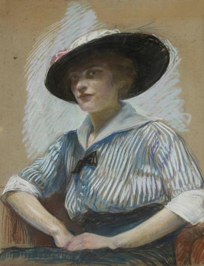 Henri GIRAULT DE NOLHAC (1884-1948) Élégante au chapeau Pastel. Non signé. 65 x 50...