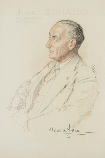 Henri GIRAULT DE NOLHAC (1884-1948) Portrait de Jules Romains de l'académie française,...