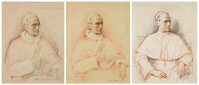Henri GIRAULT DE NOLHAC (1884-1948) Portrait de Pie XII, 1940 3 dessins aux trois...