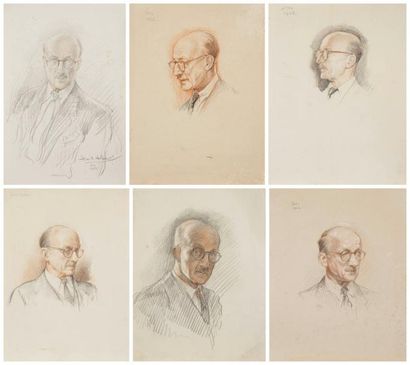 Henri GIRAULT DE NOLHAC (1884-1948) Autoportrait, Sens 1943-1944 5 dessins aux trois...