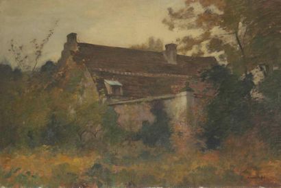 Amédée BUFFET (1869-1934) Maison dans les bois Huile sur toile. Signée en bas à droite....