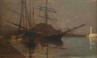 Amédée BUFFET (1869-1934) Le Port d'Antibes Huile sur carton. Non signée. Annotée...