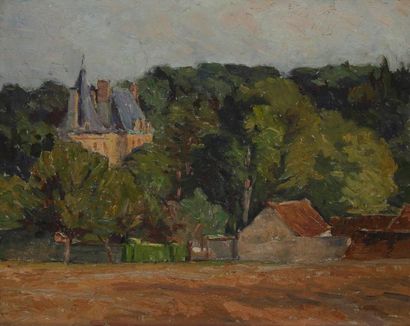 Joseph VITAL-LACAZE (1874-1946) Château de Pontillault Huile sur carton toilé. Non...