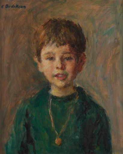 Krikor BEDIKIAN [arménien] (1908-1981) Jeune garçon au vêtement vert Huile sur toile....