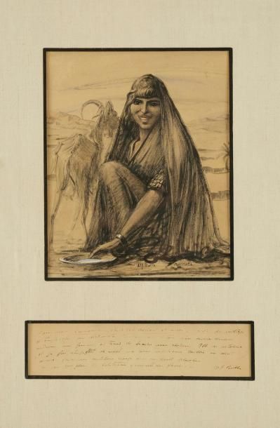 GEORGES ALFRED BOLLE (1887-1959) Portrait d'une bergère tunisienne aux lèvres scarifiées...