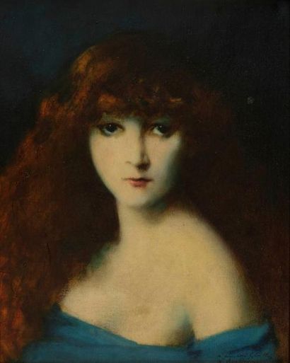 Léon BONHOMME (1870-1924) Portrait de Mme Cailleux (?) Huile sur toile. Signée et...