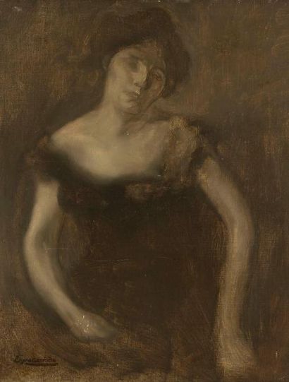 Eugène CARRIÈRE (1849-1906) Femme assise Huile sur toile. Signée en bas à gauche....