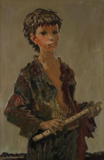 Georges Robert CHEYSSIAL (1907-1997) Jeune garçon à la flûte Huile sur toile. Signée...
