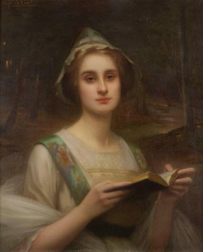 Gabriel de COOL (1854-1908) Femme à la lecture Huile sur toile. Signée en haut à...