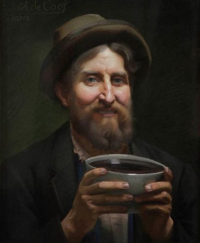 Gabriel de COOL (1854-1908) Portrait d'homme au bol Pastel. Signé en haut à gauche....