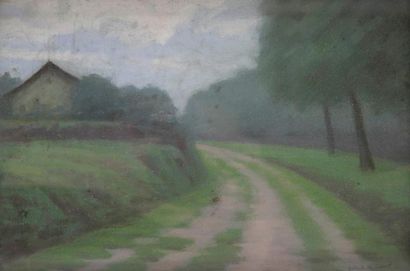 Gabriel de COOL (1854-1908) Le Chemin Pastel. Signé en bas à droite. 22 x 32 cm