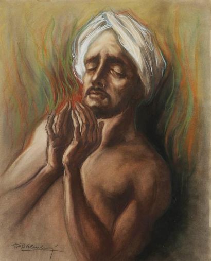 Paul DAEMEN (XXe siècle) Fakir Pastel. Signé en bas à gauche. 62 x 49 cm