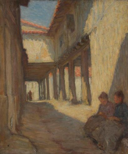 Joseph VITAL-LACAZE (1874-1946) Rue au Maroc Huile sur toile. Non signée. (Accidents)....