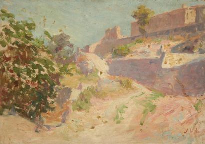 Joseph VITAL-LACAZE (1874-1946) Kasbah marocaine Huile sur panneau. Monogrammée en...