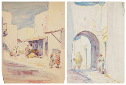 Joseph VITAL-LACAZE (1874-1946) Rue au Maroc 2 aquarelles. Non signées. 26,5 x 18,5...