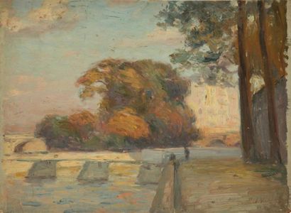 Joseph VITAL-LACAZE (1874-1946) Paris, la Seine à l'île Saint-Louis Huile sur panneau....