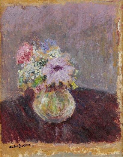 André BARBIER (1883-1970) Bouquet de fleurs. Huile sur carton. Porte le cachet de...