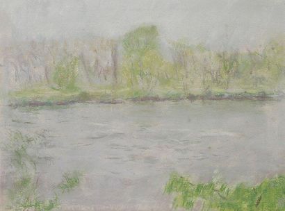 André BARBIER (1883-1970) Au bord de l'eau. Pastel. Signé en bas à gauche. 30 x 41...