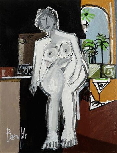 Jean-Luc BEAUFILS (Né en 1953) Nu. Gouache. Signée en bas à gauche. 64 x 48 cm