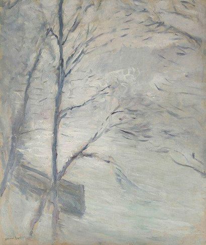 André BARBIER (1883-1970) Rivière en hiver. Huile sur toile. Signée en bas à gauche....
