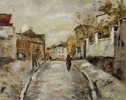 Roger BERTIN (1915-2003) Montmartre, paysage d?hiver. Huile sur toile. Signée en...