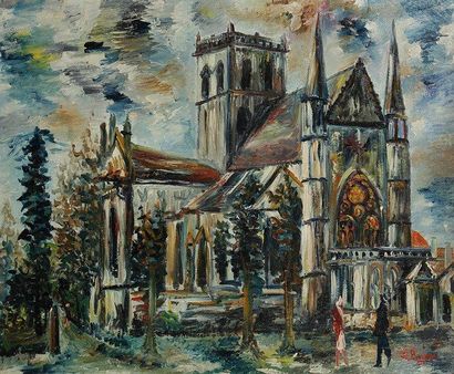 Emile BOYER (1877-1948) Église. Huile sur toile. Signée en bas à droite. 65 x 81...