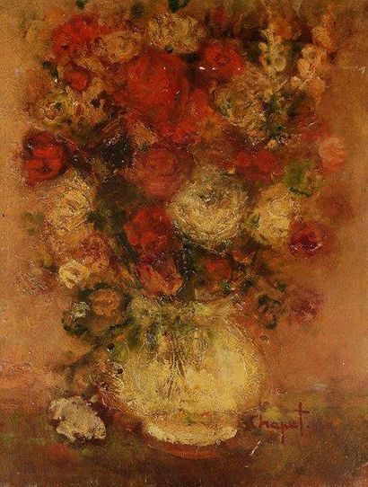 Jean Pierre CHAPUT (né en 1935) Vase de fleurs. Huile sur toile. Signée en bas à...
