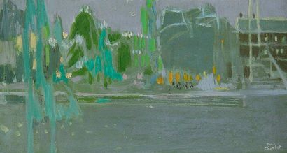 Paul CHARLOT (1906-1985) Port le soir. Huile sur toile. Signée en bas à droite. 15,5...