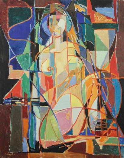 Jean CHEVOLLEAU (1924-1996) Nu à la fenêtre, 1955. Huile sur toile. Signée en bas...