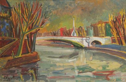 Jean CHEVOLLEAU (1924-1996) Paris, l'Île Saint-Louis et le Pont de la Tournelle....