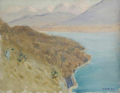 André BARBIER (1883-1970) Lac de Montagne. Huile sur toile. Porte le cachet de la...