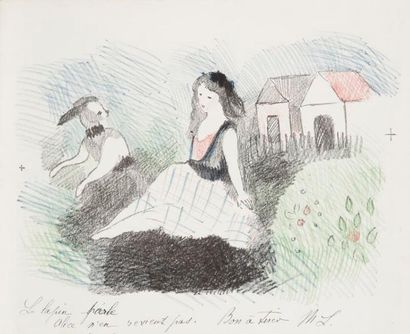 Marie LAURENCIN (1883-1956) Alice chez le lapin. 1930. Lithographie. 280 x 225. Marchesseau...