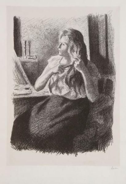Maximilien Luce (1858-1941) Femme se coiffant. 1894. Autographie. 300 x 435. I.F.F....