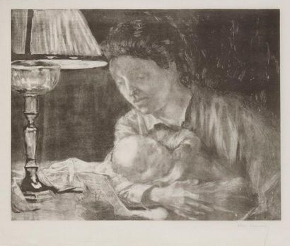 Alexandre LUNOIS (1863-1916) Maternité, ou La Lettre du front. Vers 1915. Lithographie....