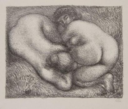 Aristide MAILLOL (1861-1944) Deux femmes dans l'herbe. Vers 1928-1930. Lithographie....